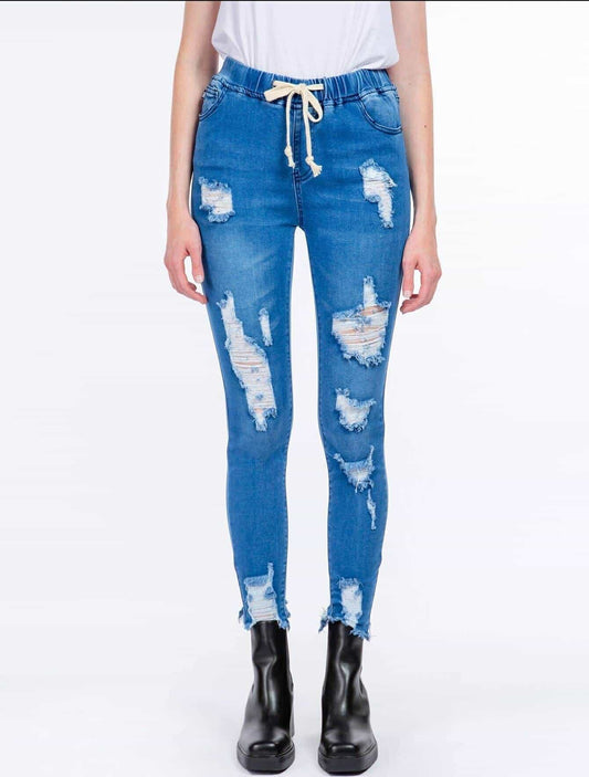 Distressed Denim Jogger